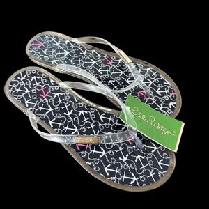 NWT Lilly Pulitzer size 9 Clear Shelly Jelly Sandals Flip Flops Navy Anchor New